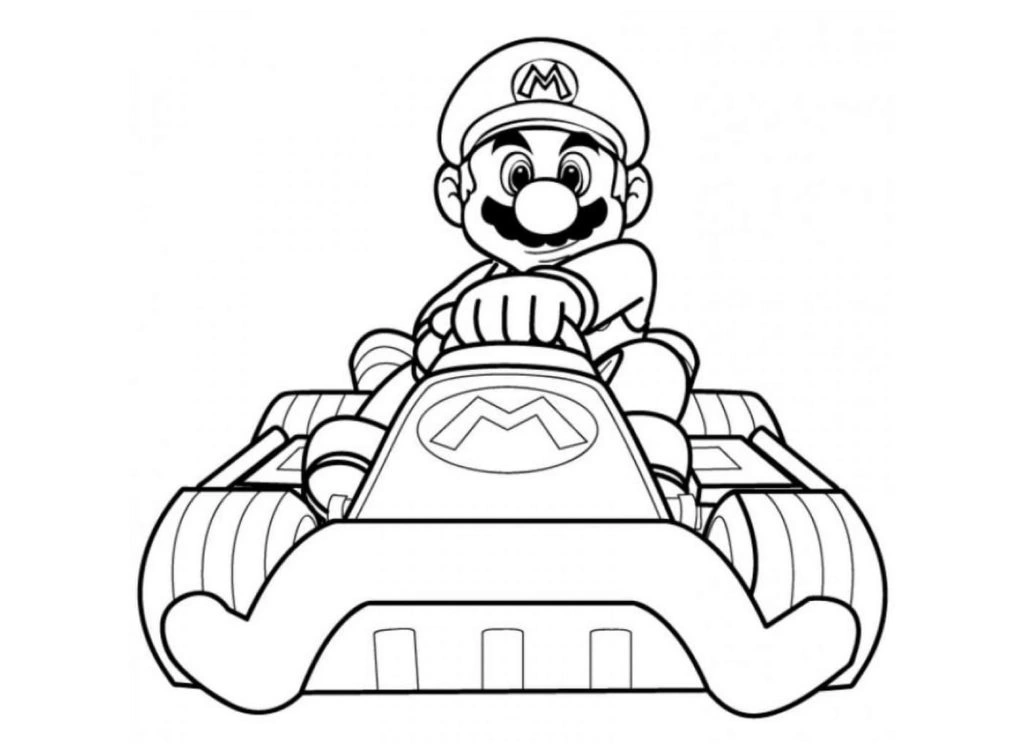Mario in a super car coloring page